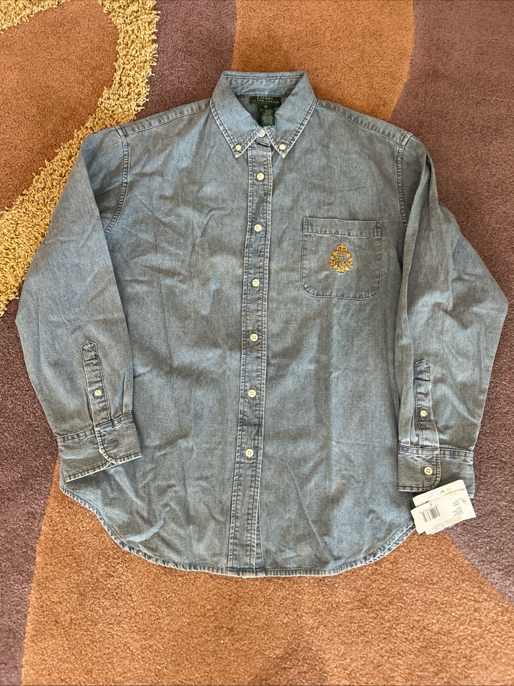 NWT Vintage Ralph Lauren Light Blue Denim Button-Down Shirt Embroidered Pocket